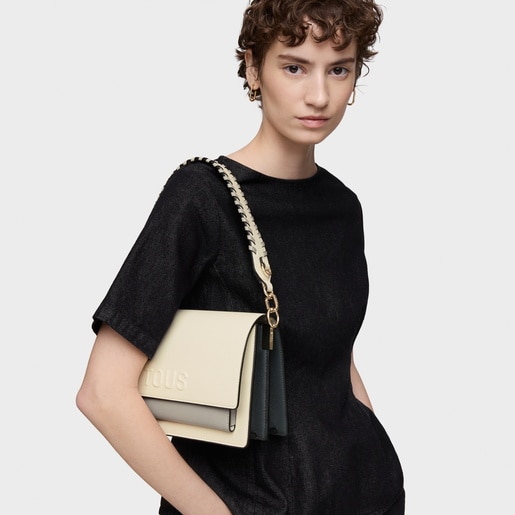 Medium beige and gray Crossbody bag Audree Saffiano