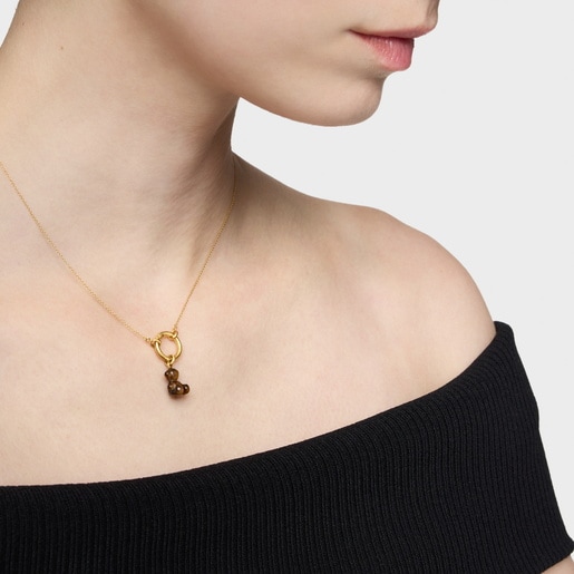 Dije oso pequeño con ojo de tigre y oro 14 kt Bold Bear