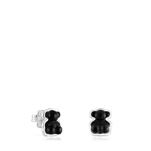 Aretes oso de plata con ónix Bold Bear