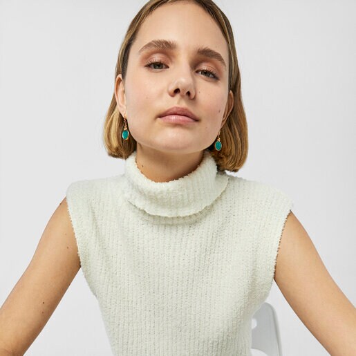 Silver vermeil Oceaan Color cameo Earrings with green glass