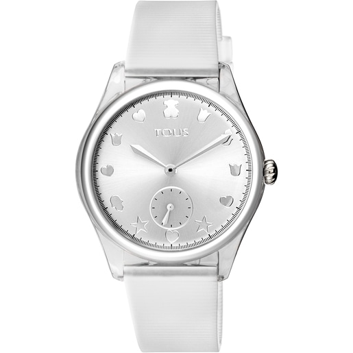 Uhr Free Fresh aus Stahl und Polycarbonat mit weißem Silikon-Armband