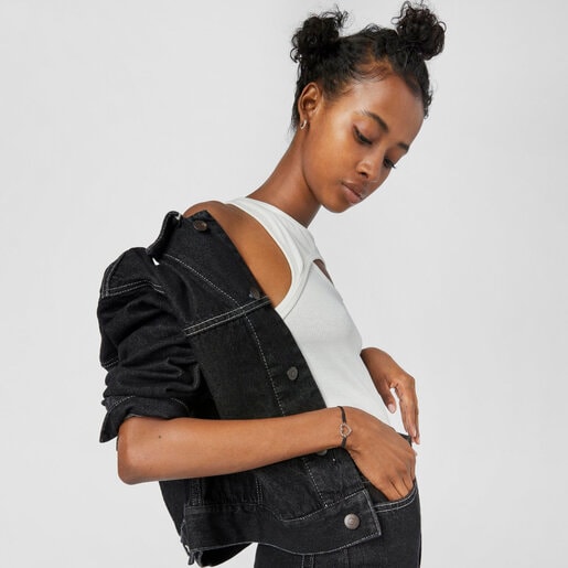 Pulsera San Valentín corazón de Plata y Cordón negro