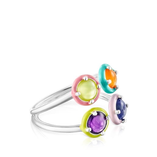Pierścionek TOUS Vibrant Colors wykonany ze srebra z czterema kamieniami szlachetnymi, pokryty lakierem