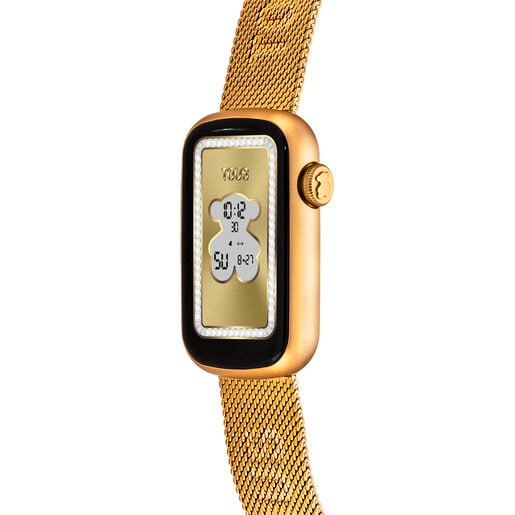Reloj smartwatch con brazalete acero IPG dorado y caja de aluminio en color IPG dorado TOUS T-Band Mesh
