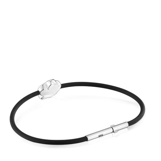 Pulsera flor de plata y caucho 12 mm Bold Motif