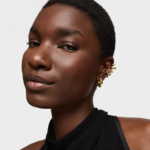 5-hoop Earcuff with 18kt gold plating over silver and black spinel TOUS Line