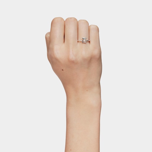 Μικρό δαχτυλίδι με αρκουδάκι I-Bear από ασήμι με καλλιεργημένο μαργαριτάρι