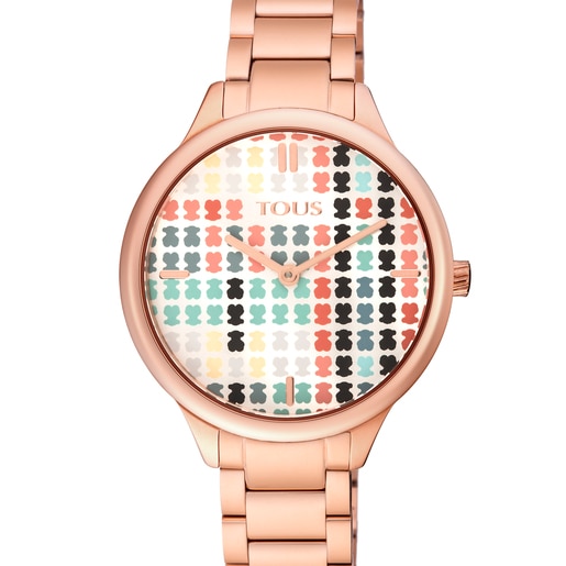 Montre Tartan multicolore en acier IP rosé