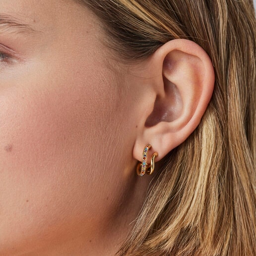 Aros doble aro con baño de oro 18 kt sobre plata y gemas TOUS Vibrant Colors