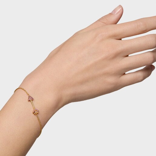 Chain bracelet with 18kt gold plating over silver and rhodolites TOUS Flechazo