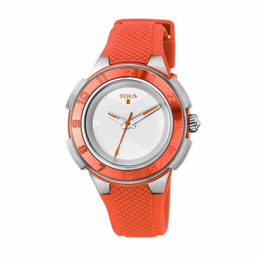 Two-tone Steel/coral anodized Aluminum Xtous Colors Watch with coral Silicone strap