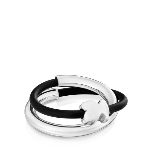 シルバーとラバーのベアのダブルリング TOUS Bold Motif