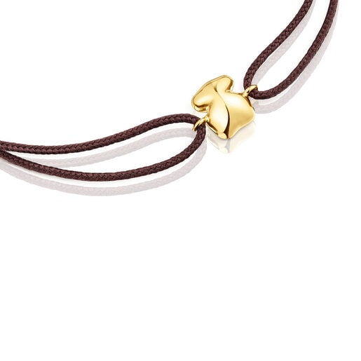 Bracciale con orsetto in oro e cordoncino marrone TOUS Balloon