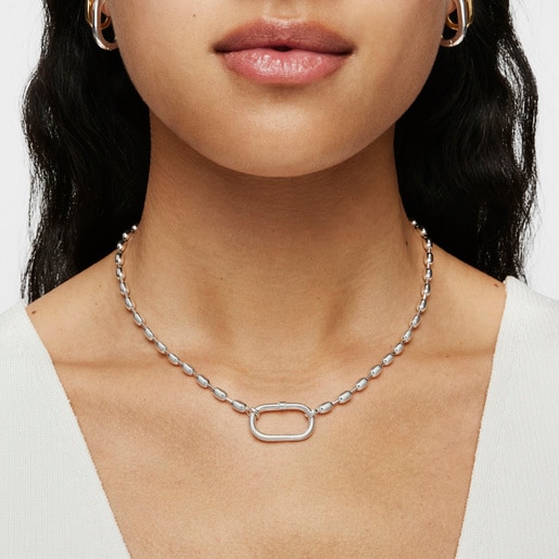 Hold Oval 42 cm silver Choker with ball motifs