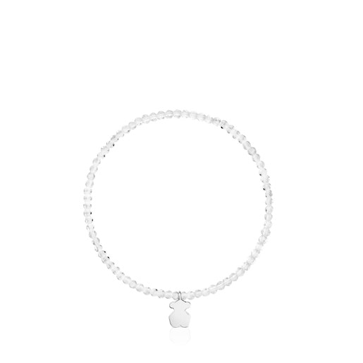 ロッククリスタルクォーツとシルバーのベアチャームが付いた伸縮性ブレスレット TOUS Motif