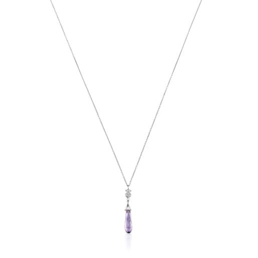 Short white-gold bear Necklace with diamonds and amethyst TOUS Grain | TOUS