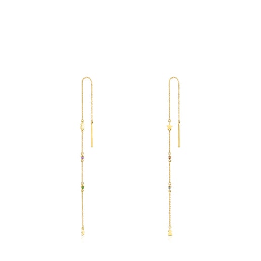 Long gold Virtual Garden Earrings with gemstones
