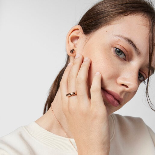 Anillo con baño de oro rosa 18 kt sobre plata motivos oso Straight XL