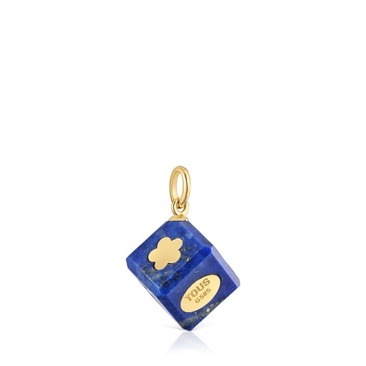 תליון Cube מזהב 14 קראט בשילוב קוביית אבן לפיס לזולי