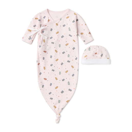 Conjunto de pijama e gorrinho de bebé Charms cor-de-rosa