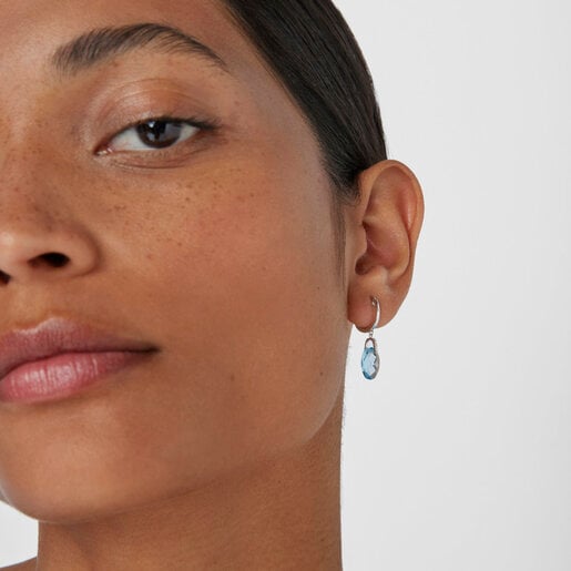 עגילי Color Kings מזהב לבן עם יהלומים ואבן טופז