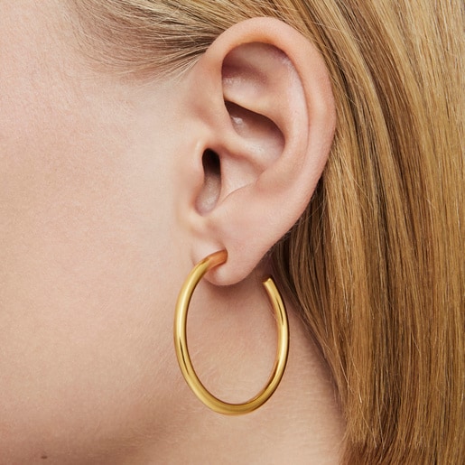 Long 38 mm Hoop earrings with 18kt gold plating over silver Basics