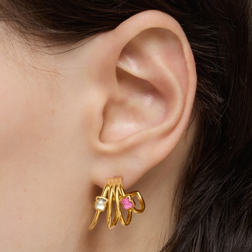 Aros aro con baño de oro 18 kt sobre plata y gemas creadas en laboratorio Icon Color LGG