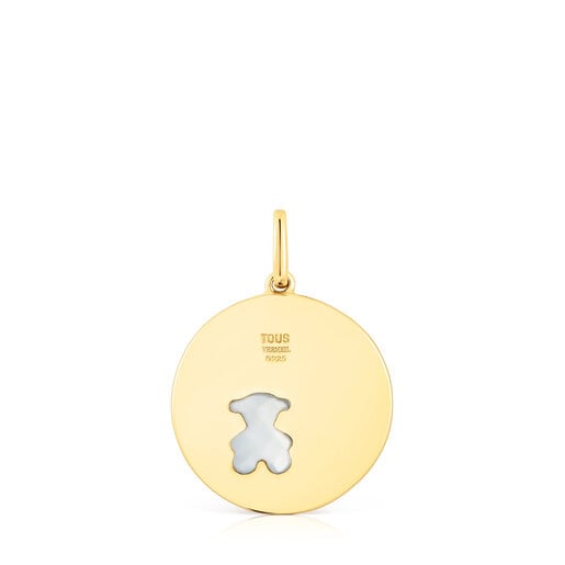 Colgante medalla con baño de oro 18 kt sobre plata, diamantes y calcedonia oso Aelita