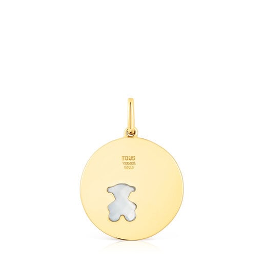 Pendentif médaille Aelita en argent vermeil, diamants et calcédoine ourson