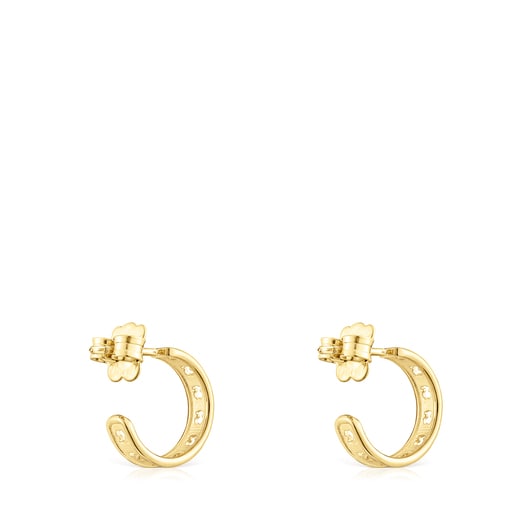 Piccoli orecchini a cerchio con placcatura in oro 18 kt su argento con silhouette TOUS Bear Row