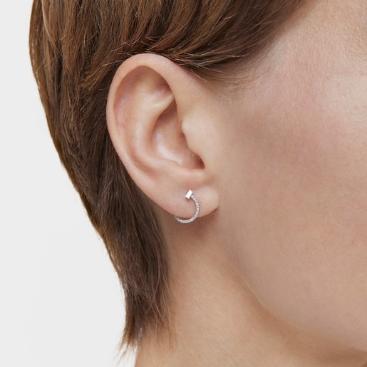 עגילי חישוק קצרים בינוניים Les Classiques מזהב לבן בשילוב יהלומים