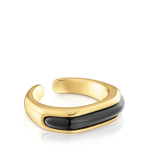 Bague ouverte en argent plaqué or 18 ct et onyx Line