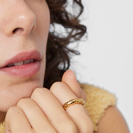 Anillo con baño de oro 18 kt sobre plata motivos oso Straight XL