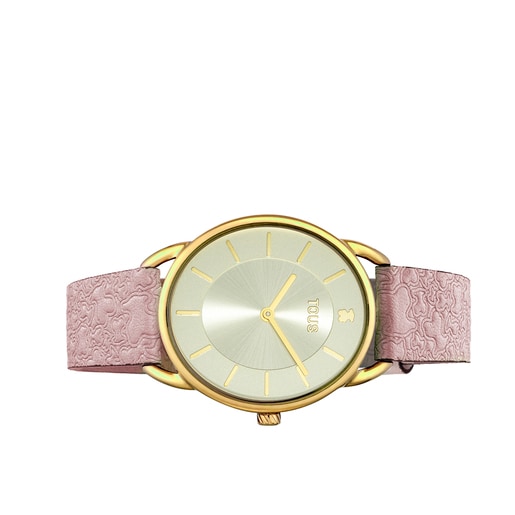 Steel Dai XL Analogue watch with pink leather Kaos strap