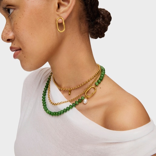 Hold Oval Pendant with 18kt gold plating over silver and cultivated pearl