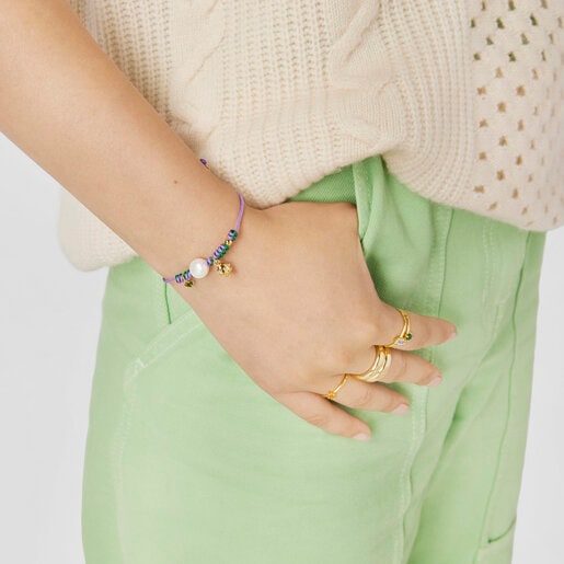 צמיד Virtual Garden מניילון בשילוב אבן כרום דיופסיד ופנינה מתורבתת