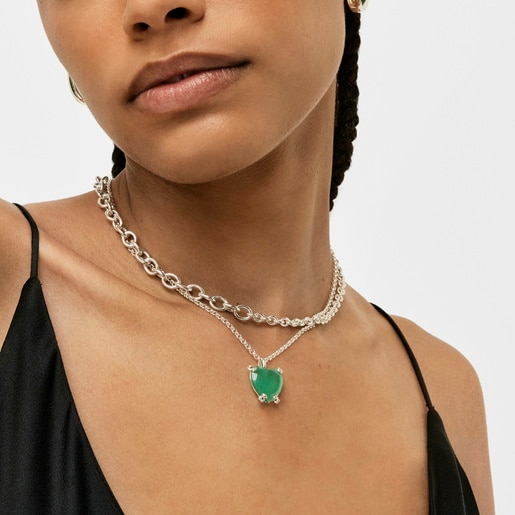 תליון משובץ אבן חן כלקדון בצורת לב