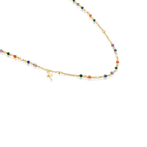 Collar rosario con baño de oro 18 kt sobre plata y gemas y motivo cruz Tamara Falcó X TOUS