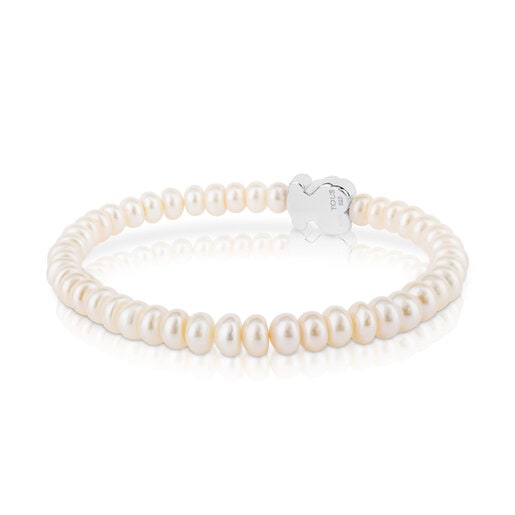 Bracciale di perle e motivo orsetto in argento Sweet Dolls