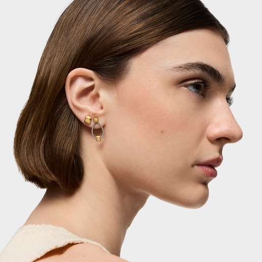 Short gold and steel Earrings Mesh Tube