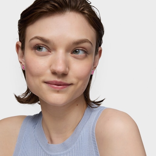 Silver Earrings with laboratory-grown ruby 10 mm Icon Color LGG