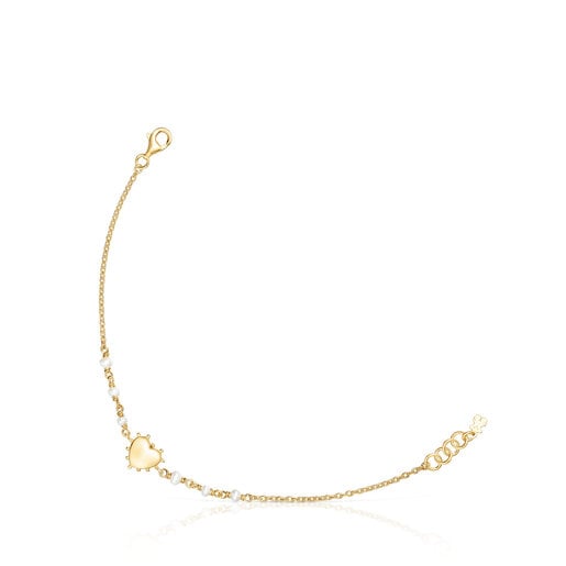 Pulsera con baño de oro 18 kt sobre plata y perlas cultivadas corazón San Valentín