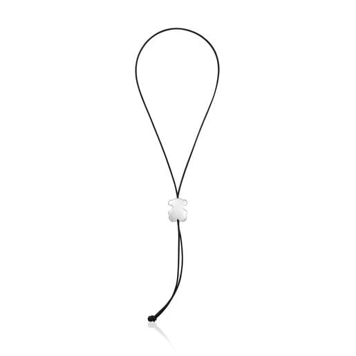 Collar largo de caucho y oso de plata 30 mm Bold Motif