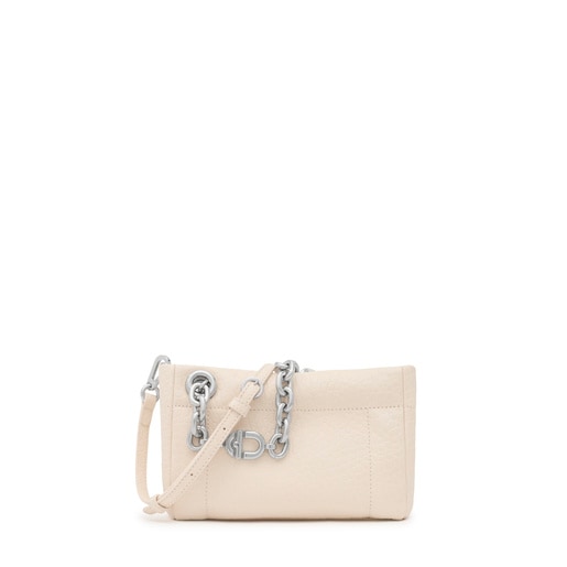 Bandolera Pequeña De Piel Modamoda - Color Beige, Tamaño S, Correa Ajustable Extraíble - Ideal Para Salidas Casuales