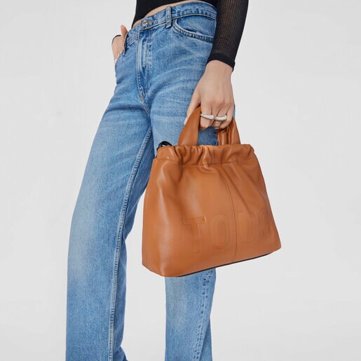 תיק כתף TOUS Cloud בינוני מעור בצבע טבעי