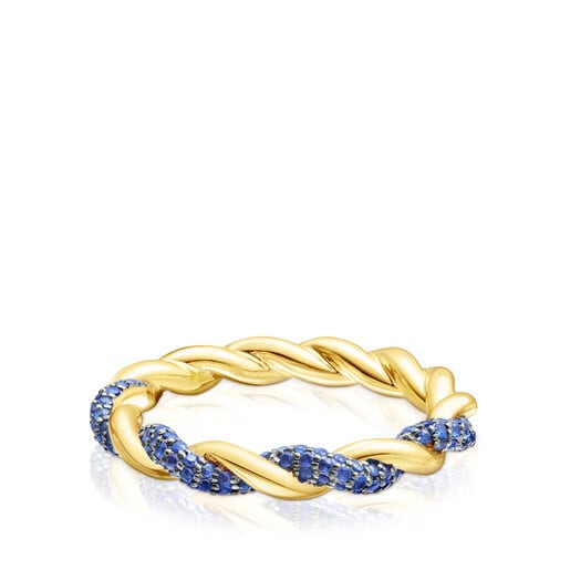Gold Twisted Ring with blue sapphire