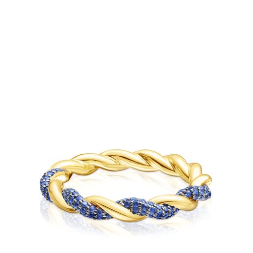 Anell d'or i safir blau Twisted