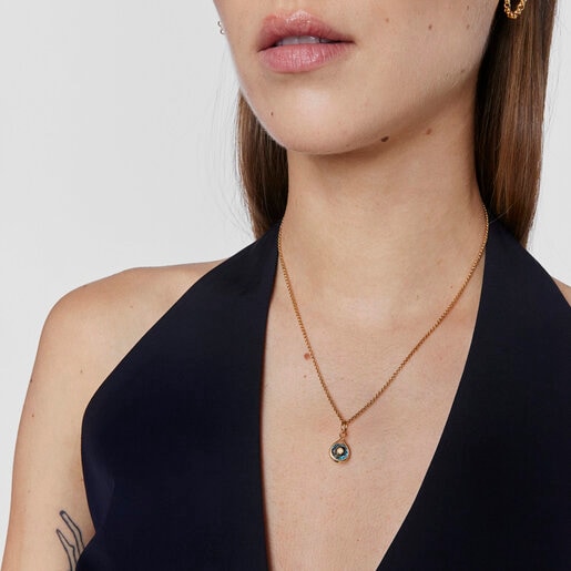 Silver vermeil Reversible pendant with topaz and cultured pearl Alma Motif