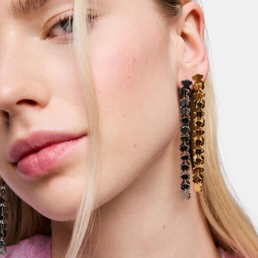 Pendientes largos de acero con motivos oso Carrusel