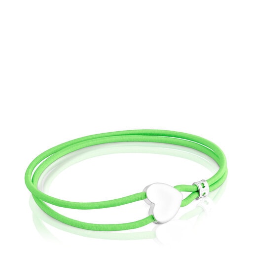 Pulsera elástica pistacho con corazón de plata Sweet Dolls